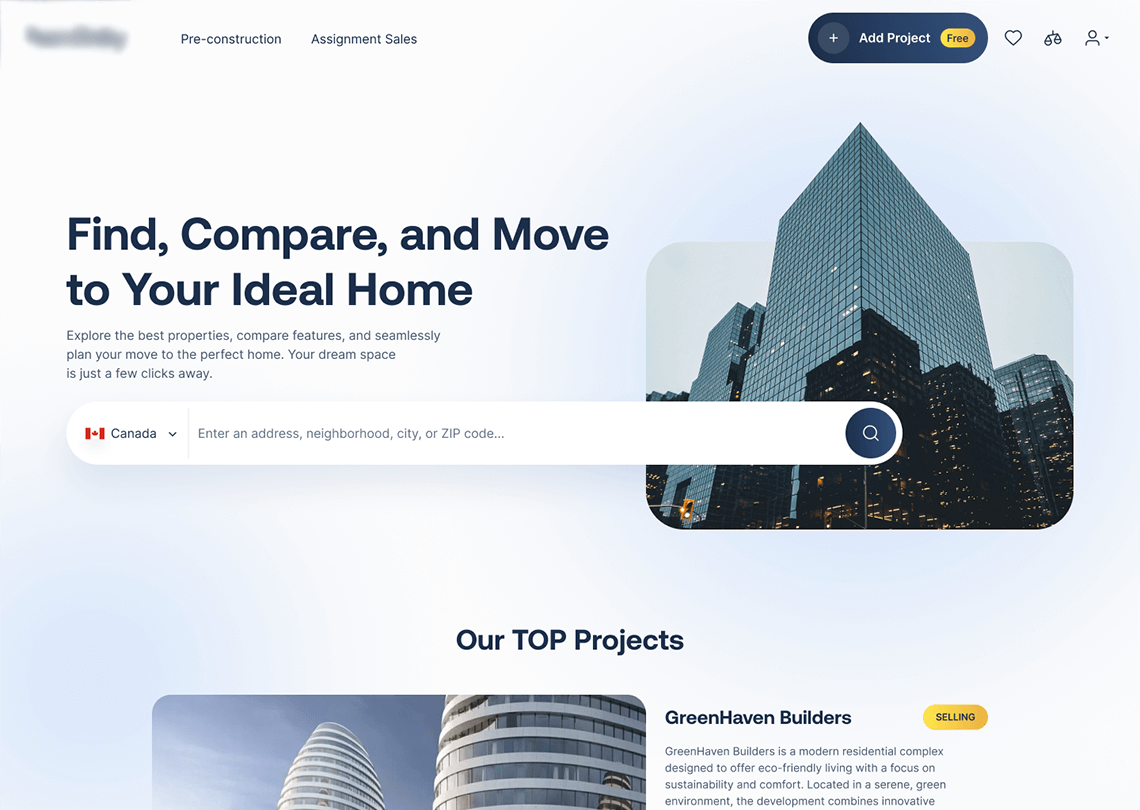 Pre-construction real estate platform